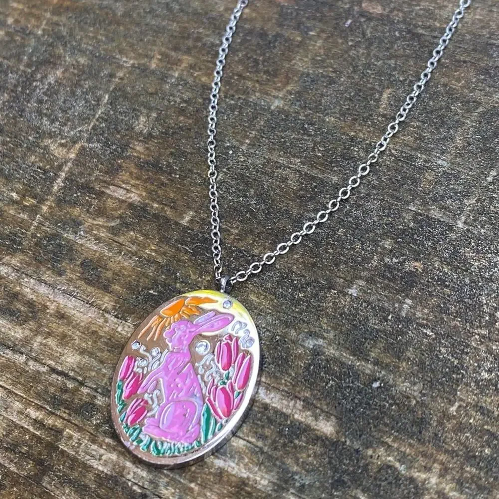 NEW Pink Rabbit Yellow Sun Pendant Necklace